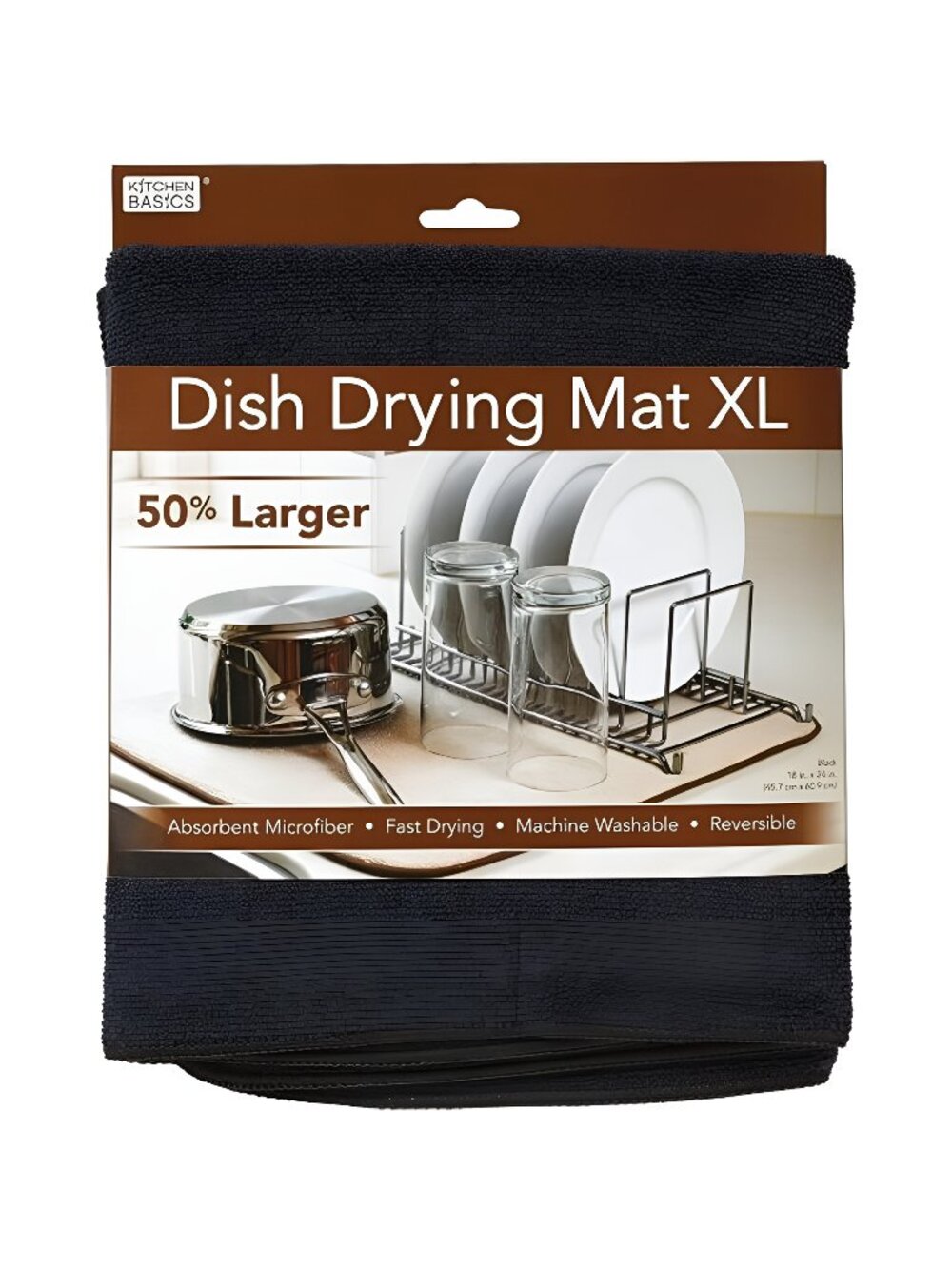 Dish Drying Mat XL, Reversible Microfiber Dish Mat, 18 Inch x 24 Inch, Black